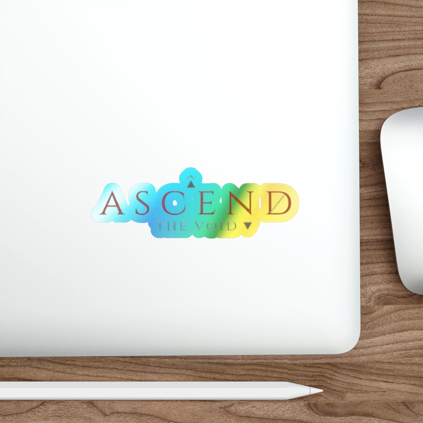Holographic "Ascend the Void" Die-Cut Sticker — Iridescent Retro Logo Decal