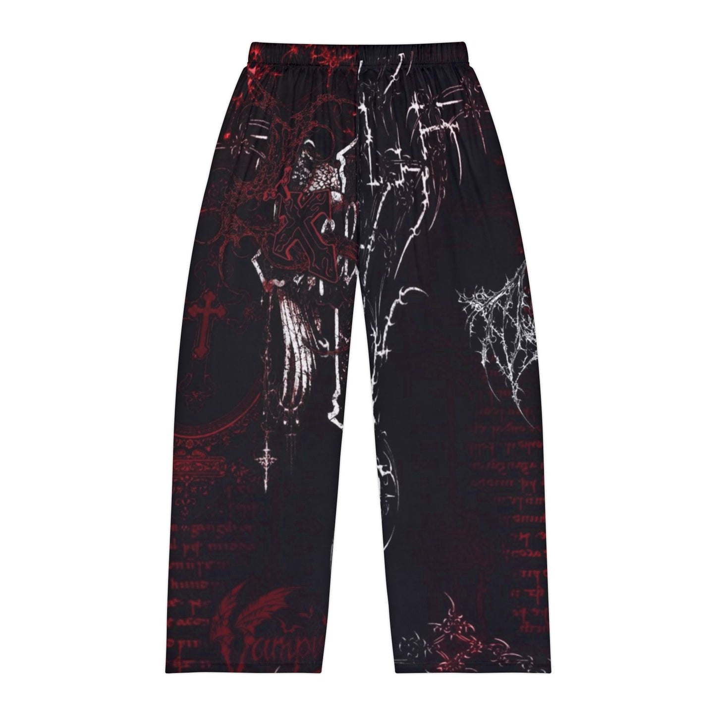 Gothic Skull Men's Pajama Pants – Dark Red Cross Print Loungewear