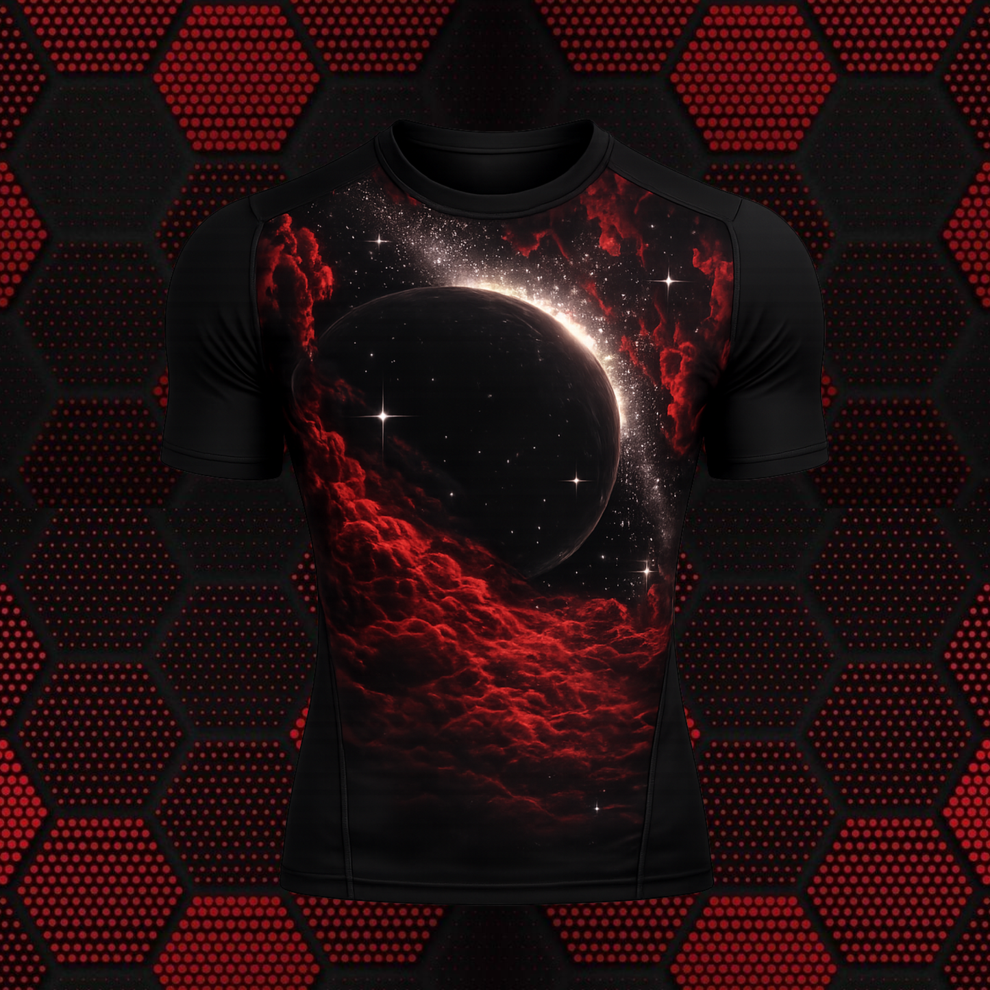 Cosmic Eclipse T‑Shirt — Red Nebula Space Graphic Tee