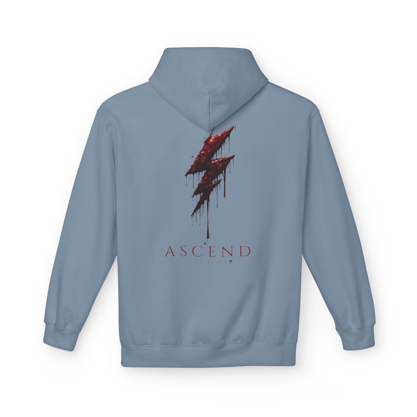 Hoodie — 'ASCEND The Void' Minimalist Logo Pullover with Red Lightning Back Graphic