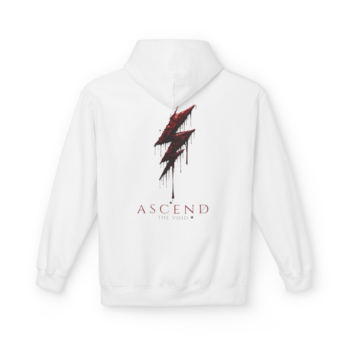 Hoodie — 'ASCEND The Void' Minimalist Logo Pullover with Red Lightning Back Graphic