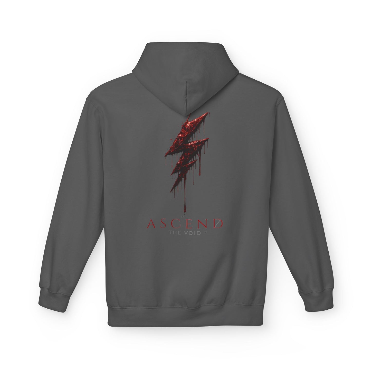 Hoodie — 'ASCEND The Void' Minimalist Logo Pullover with Red Lightning Back Graphic
