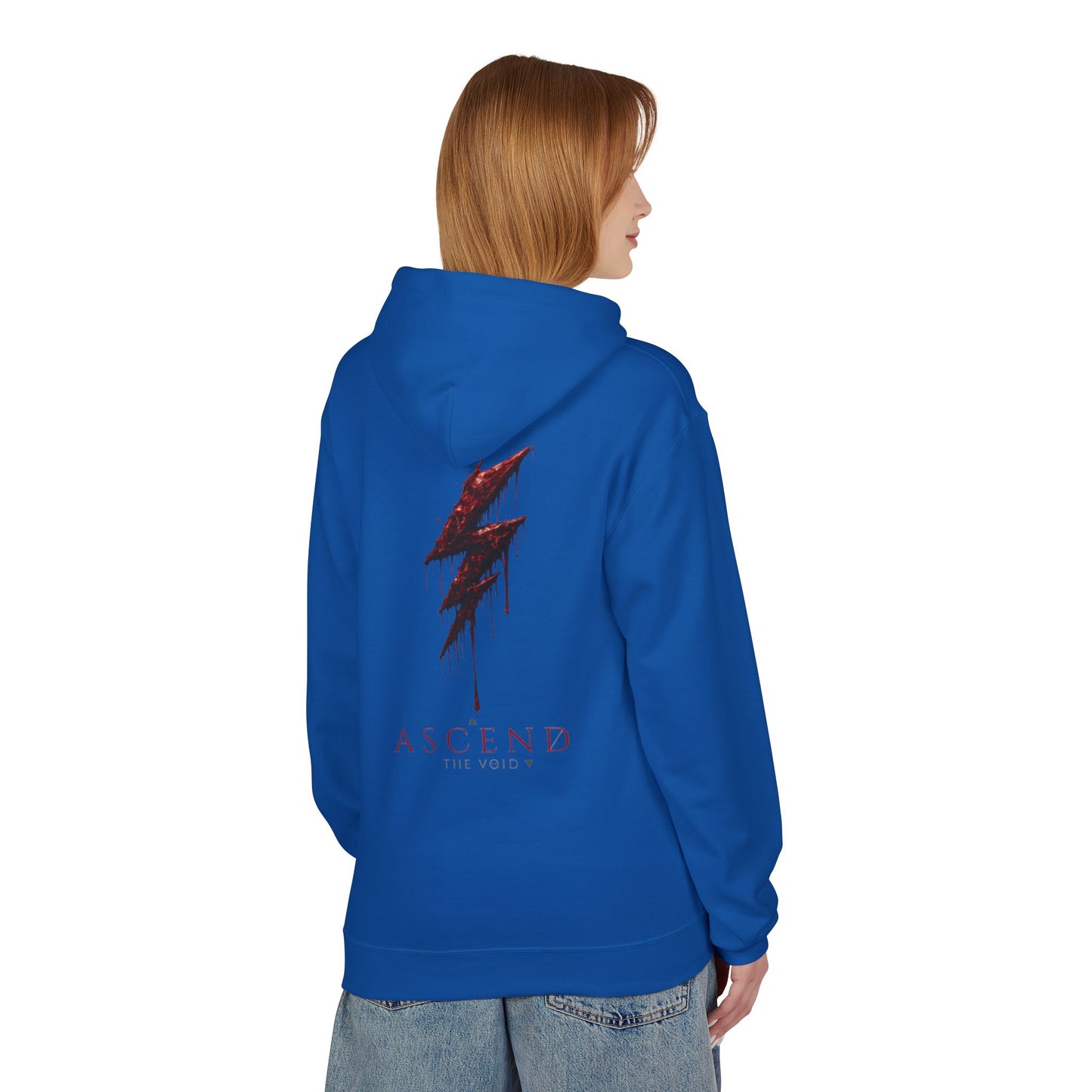 Hoodie — 'ASCEND The Void' Minimalist Logo Pullover with Red Lightning Back Graphic