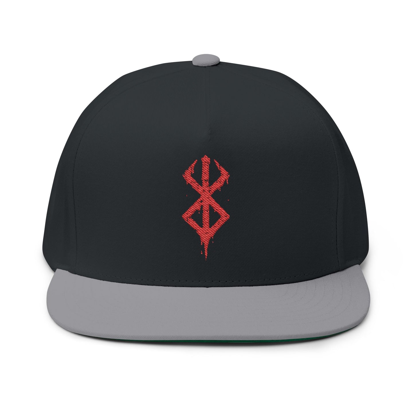 Embroidered Red Viking Rune Flat Bill Cap — Nordic Symbol Snapback Hat