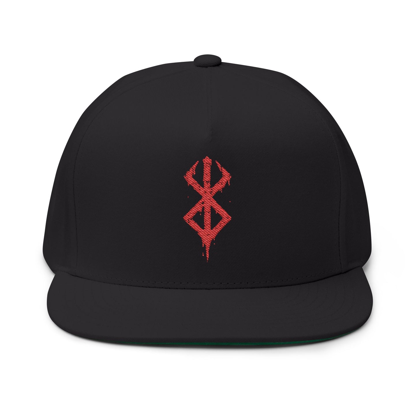 Embroidered Red Viking Rune Flat Bill Cap — Nordic Symbol Snapback Hat