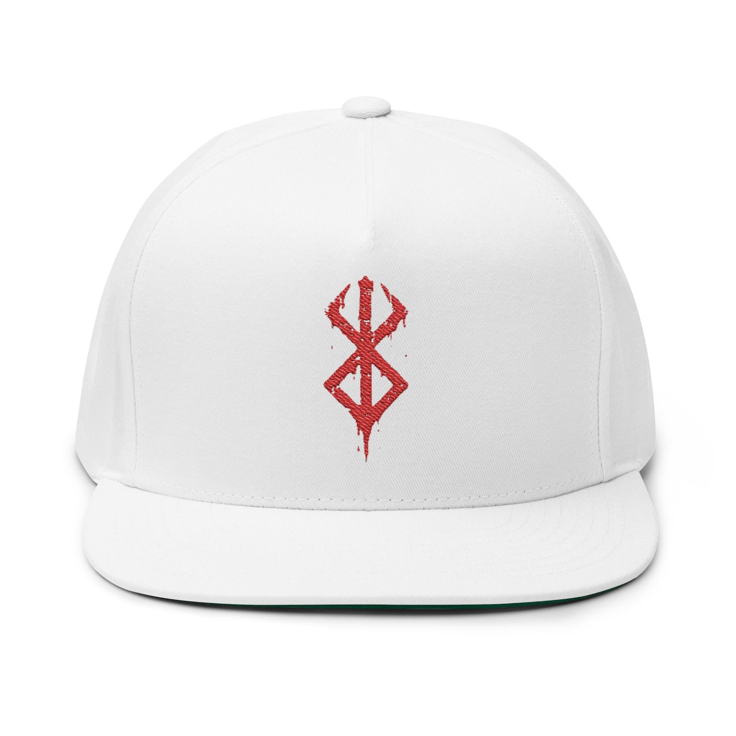 Embroidered Red Viking Rune Flat Bill Cap — Nordic Symbol Snapback Hat
