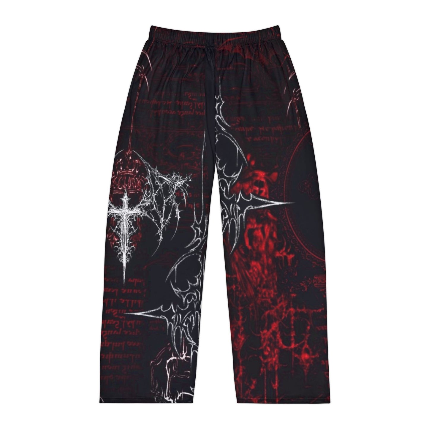 Gothic Skull Men's Pajama Pants – Dark Red Cross Print Loungewear