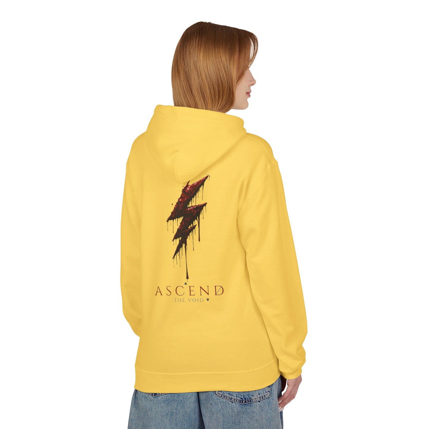 Hoodie — 'ASCEND The Void' Minimalist Logo Pullover with Red Lightning Back Graphic