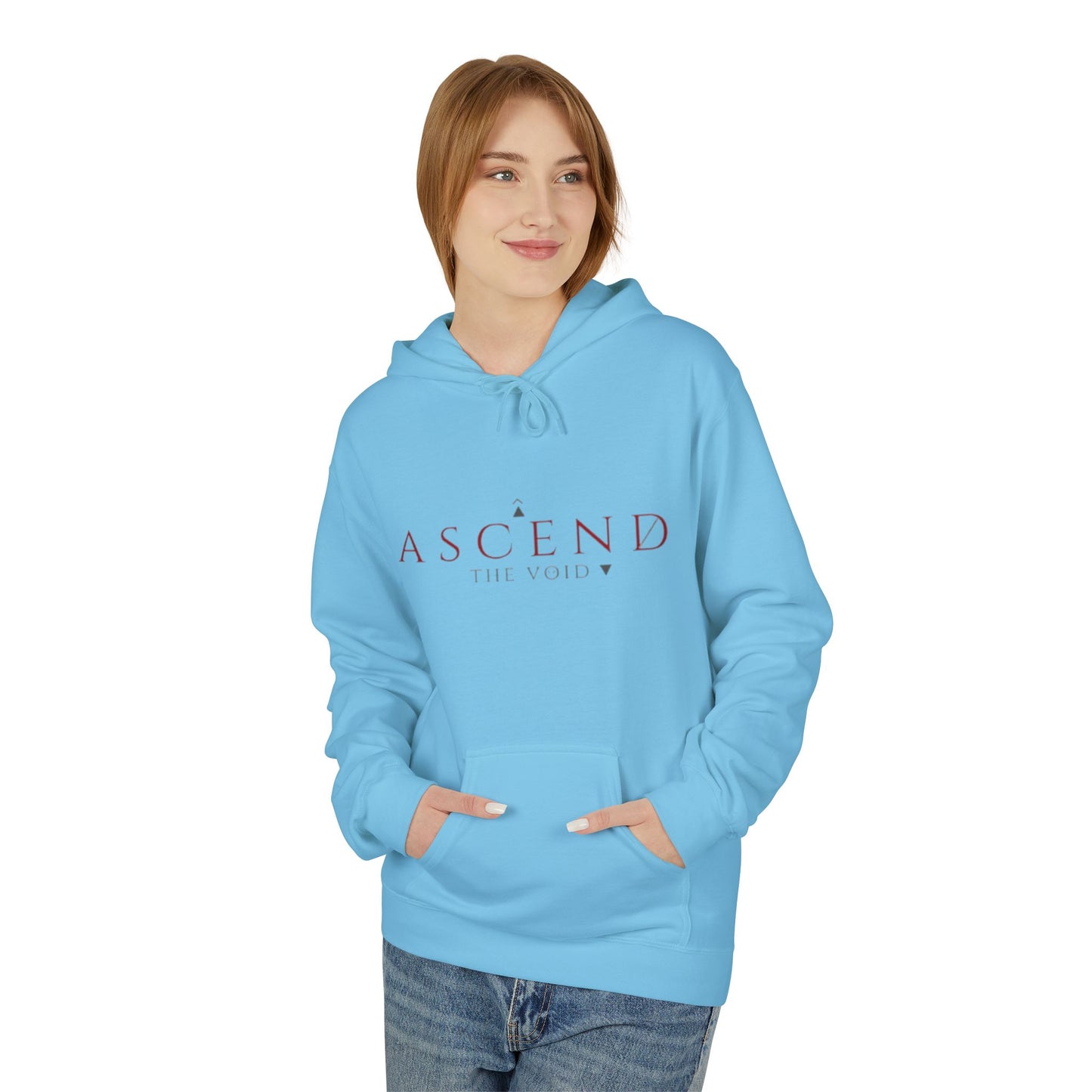 Hoodie — 'ASCEND The Void' Minimalist Logo Pullover with Red Lightning Back Graphic