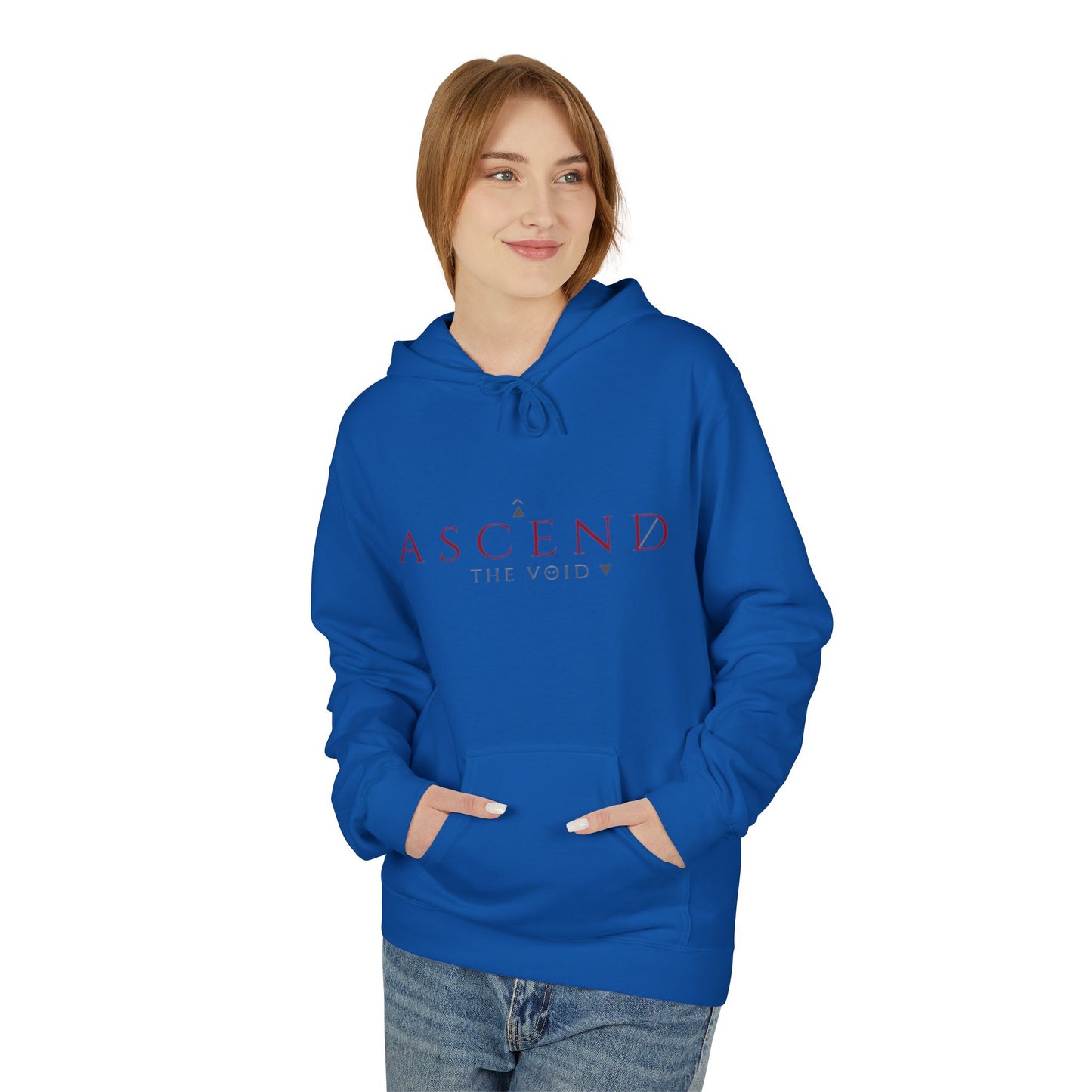Hoodie — 'ASCEND The Void' Minimalist Logo Pullover with Red Lightning Back Graphic