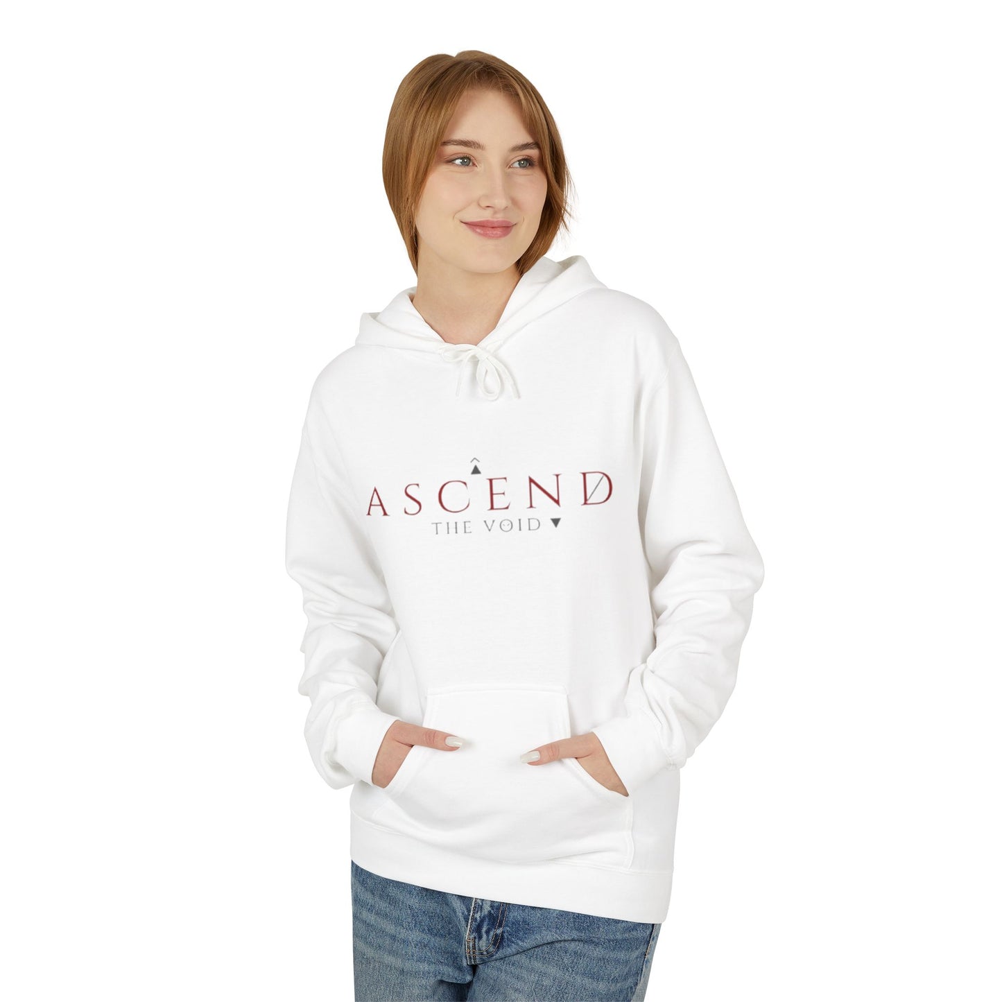 Hoodie — 'ASCEND The Void' Minimalist Logo Pullover with Red Lightning Back Graphic