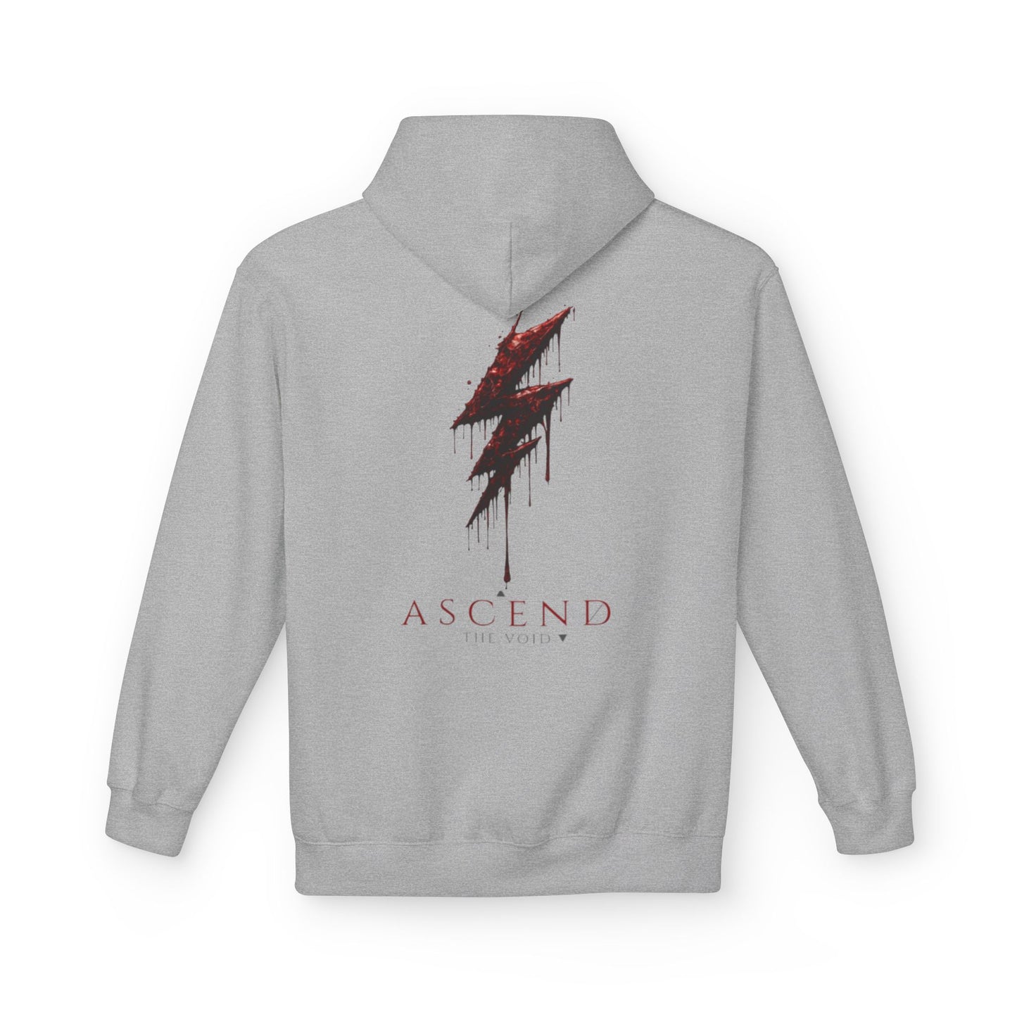 Hoodie — 'ASCEND The Void' Minimalist Logo Pullover with Red Lightning Back Graphic