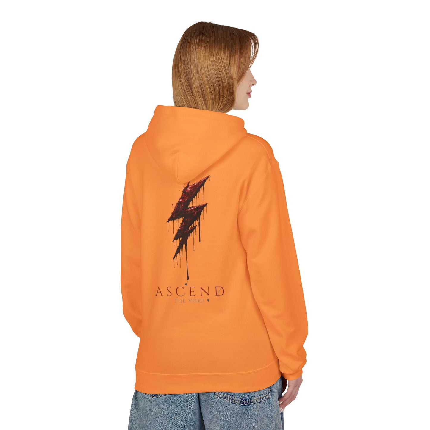 Hoodie — 'ASCEND The Void' Minimalist Logo Pullover with Red Lightning Back Graphic