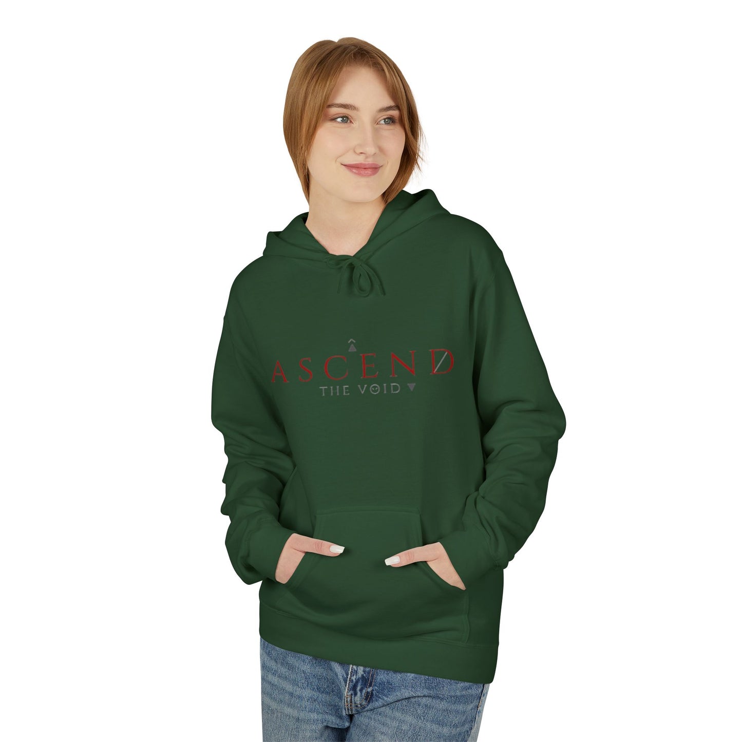 Hoodie — 'ASCEND The Void' Minimalist Logo Pullover with Red Lightning Back Graphic