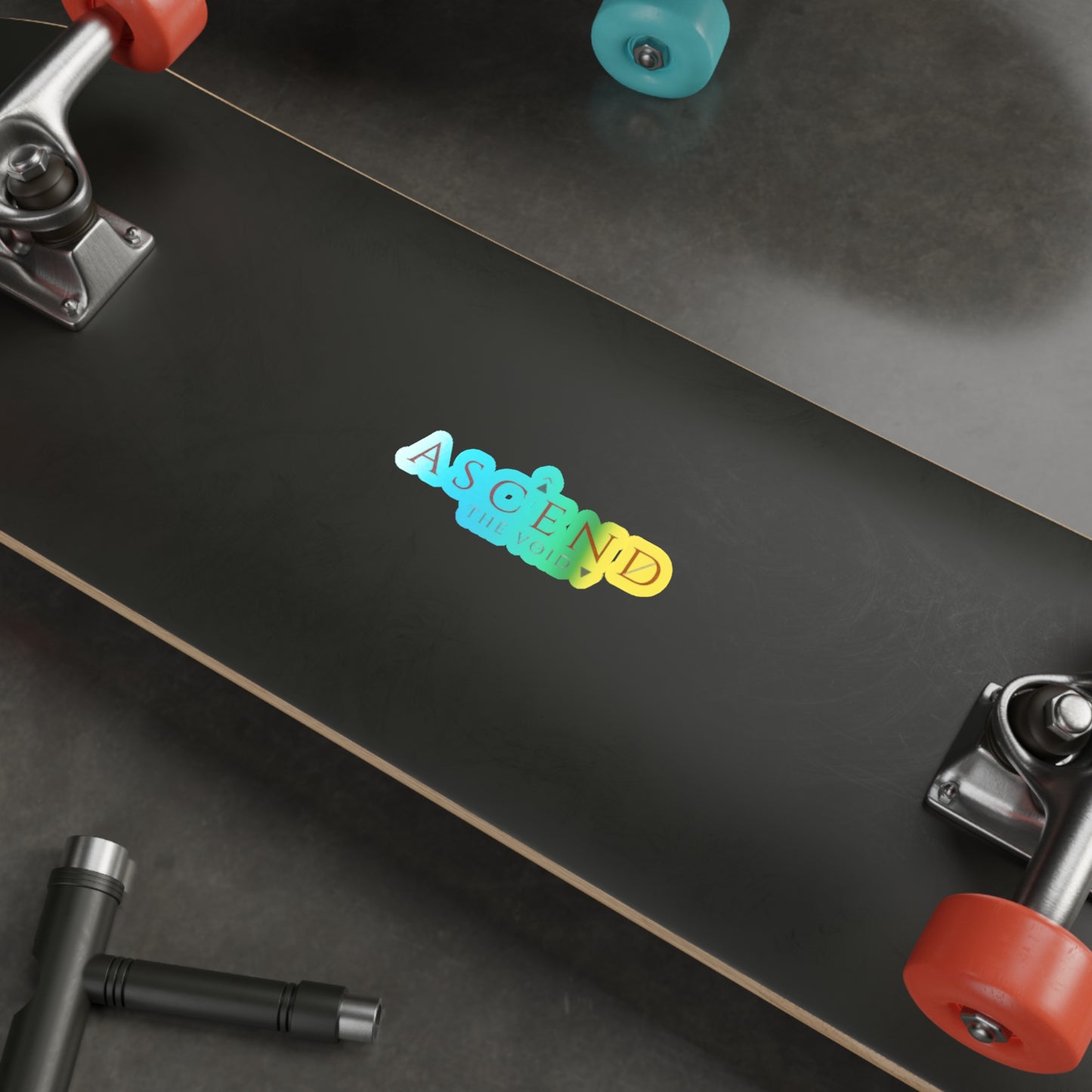 Holographic "Ascend the Void" Die-Cut Sticker — Iridescent Retro Logo Decal