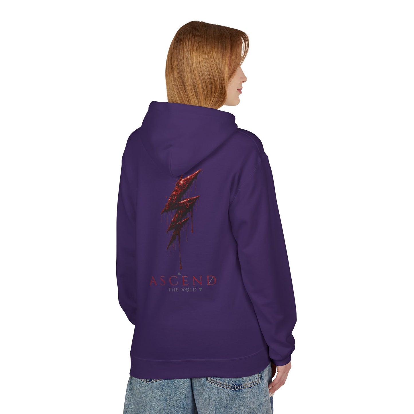 Hoodie — 'ASCEND The Void' Minimalist Logo Pullover with Red Lightning Back Graphic
