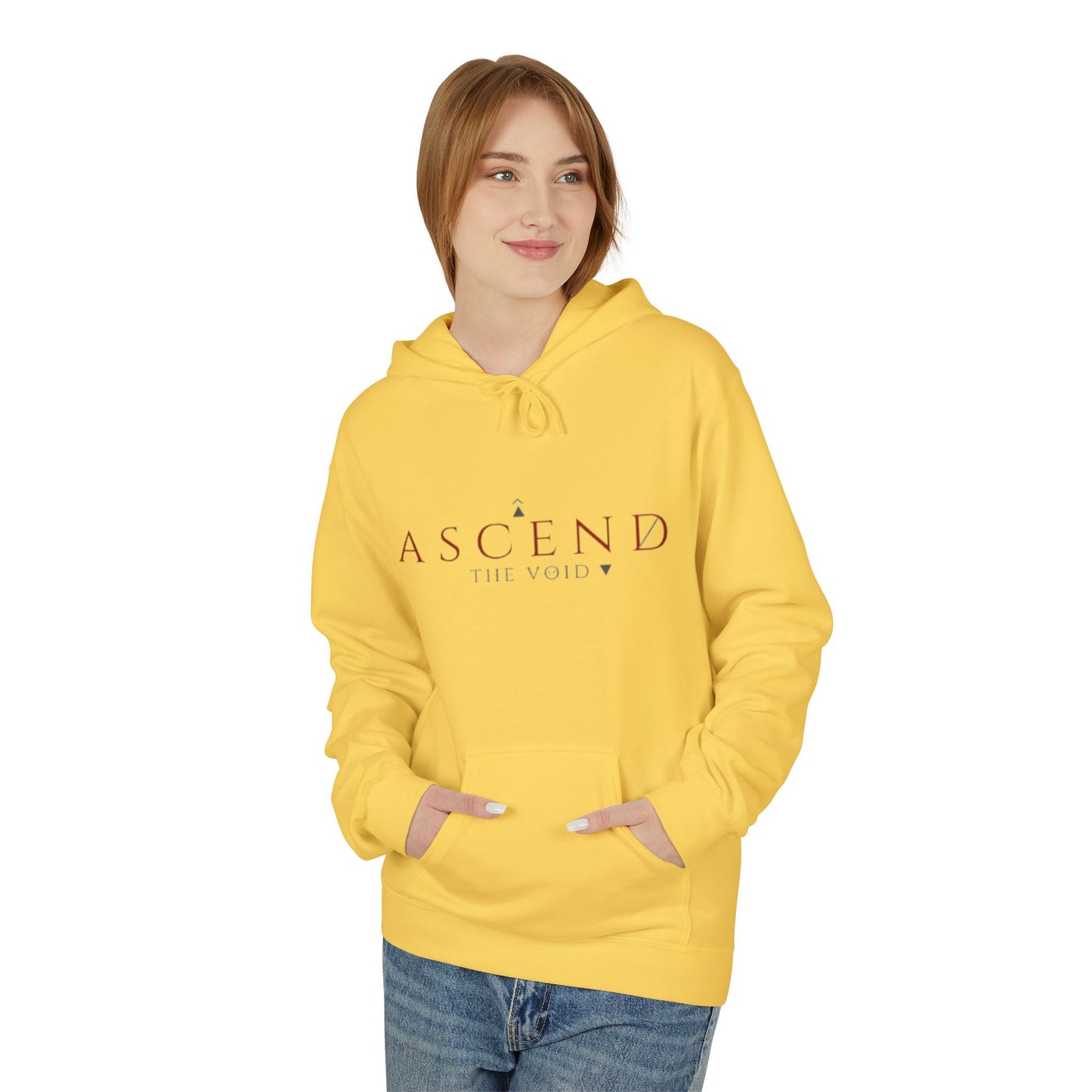 Hoodie — 'ASCEND The Void' Minimalist Logo Pullover with Red Lightning Back Graphic