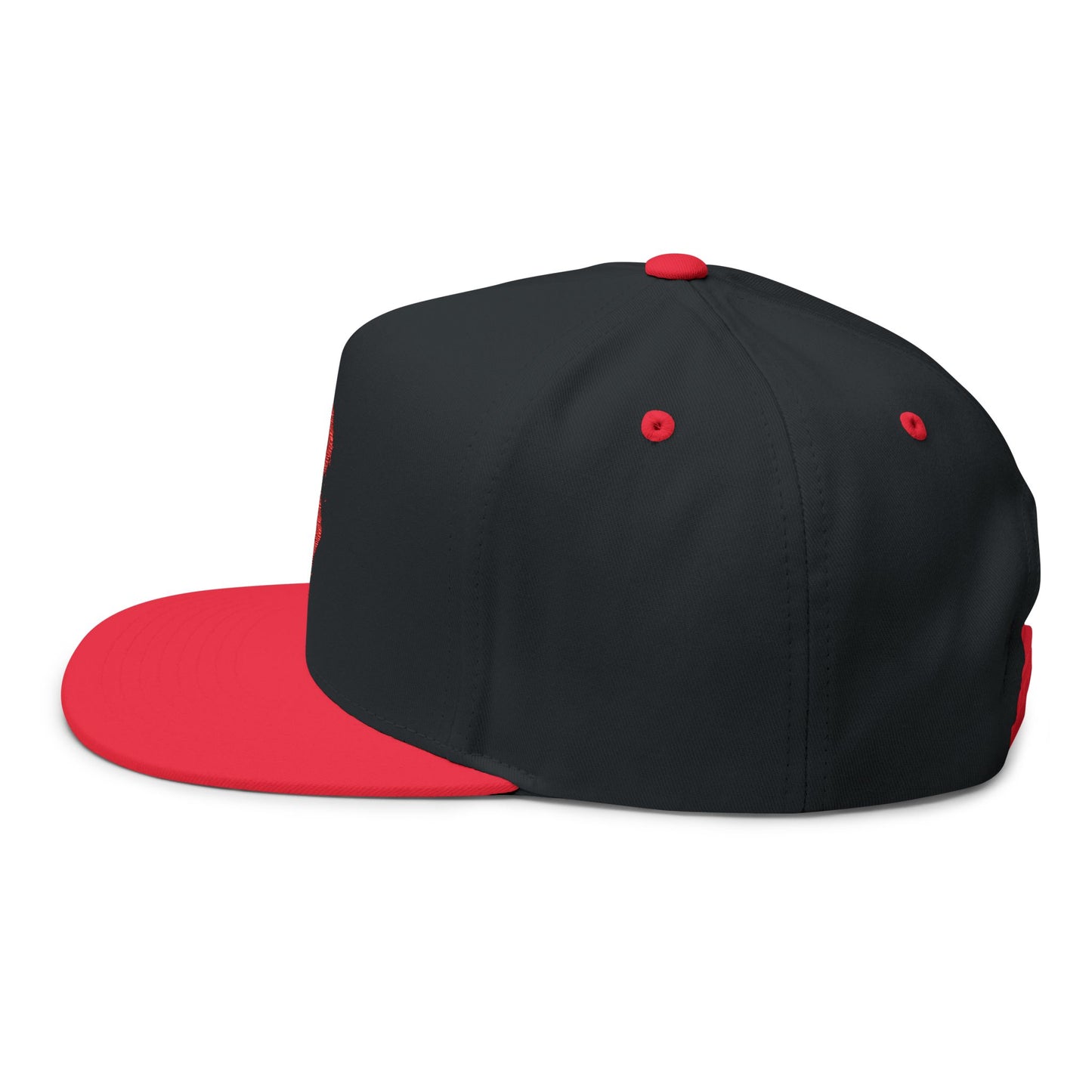 Embroidered Red Viking Rune Flat Bill Cap — Nordic Symbol Snapback Hat