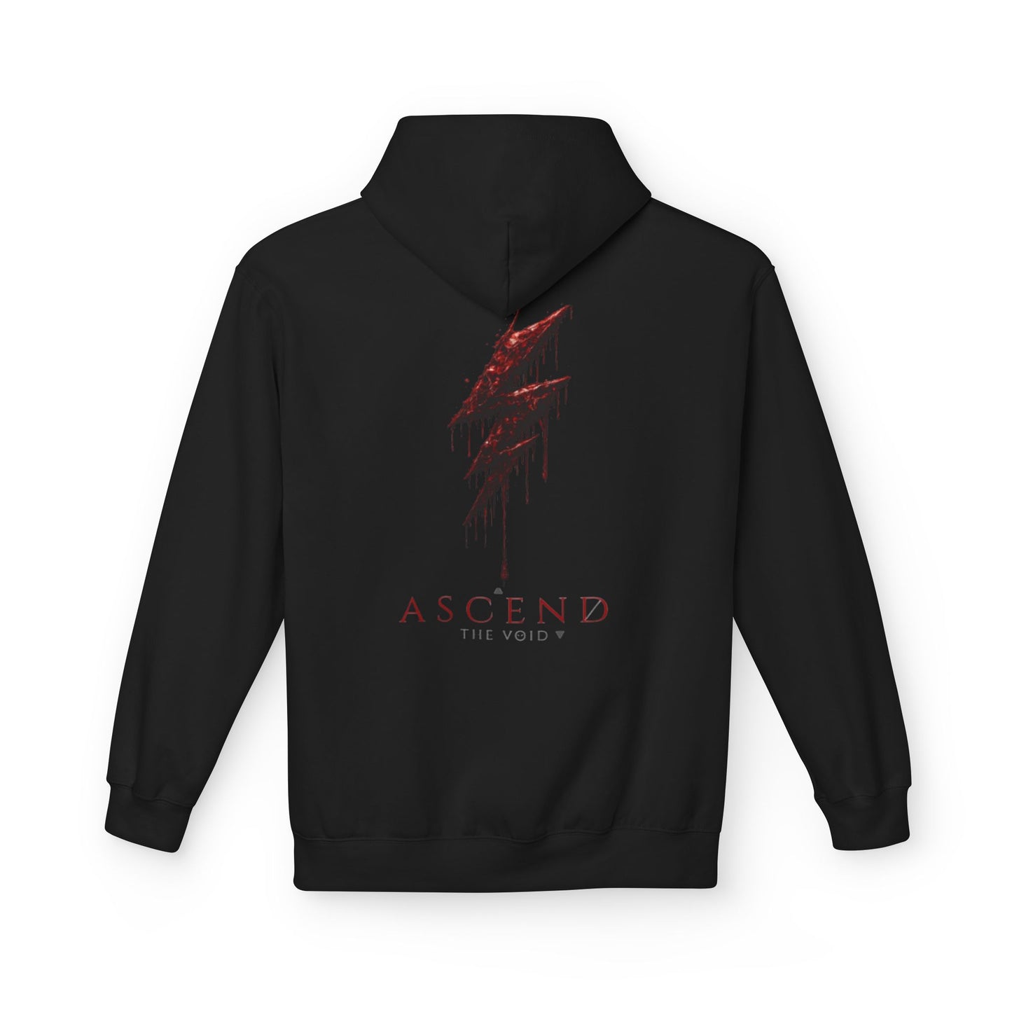 Hoodie — 'ASCEND The Void' Minimalist Logo Pullover with Red Lightning Back Graphic