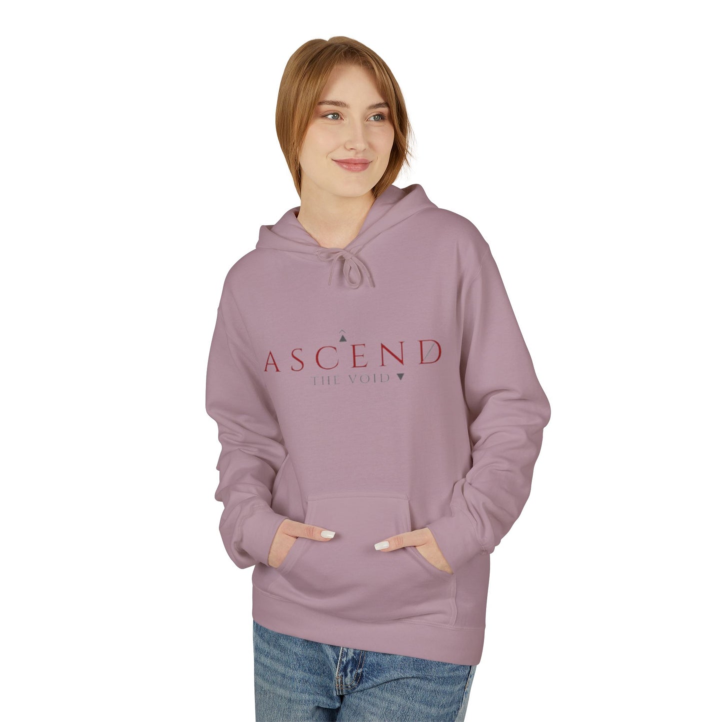 Hoodie — 'ASCEND The Void' Minimalist Logo Pullover with Red Lightning Back Graphic
