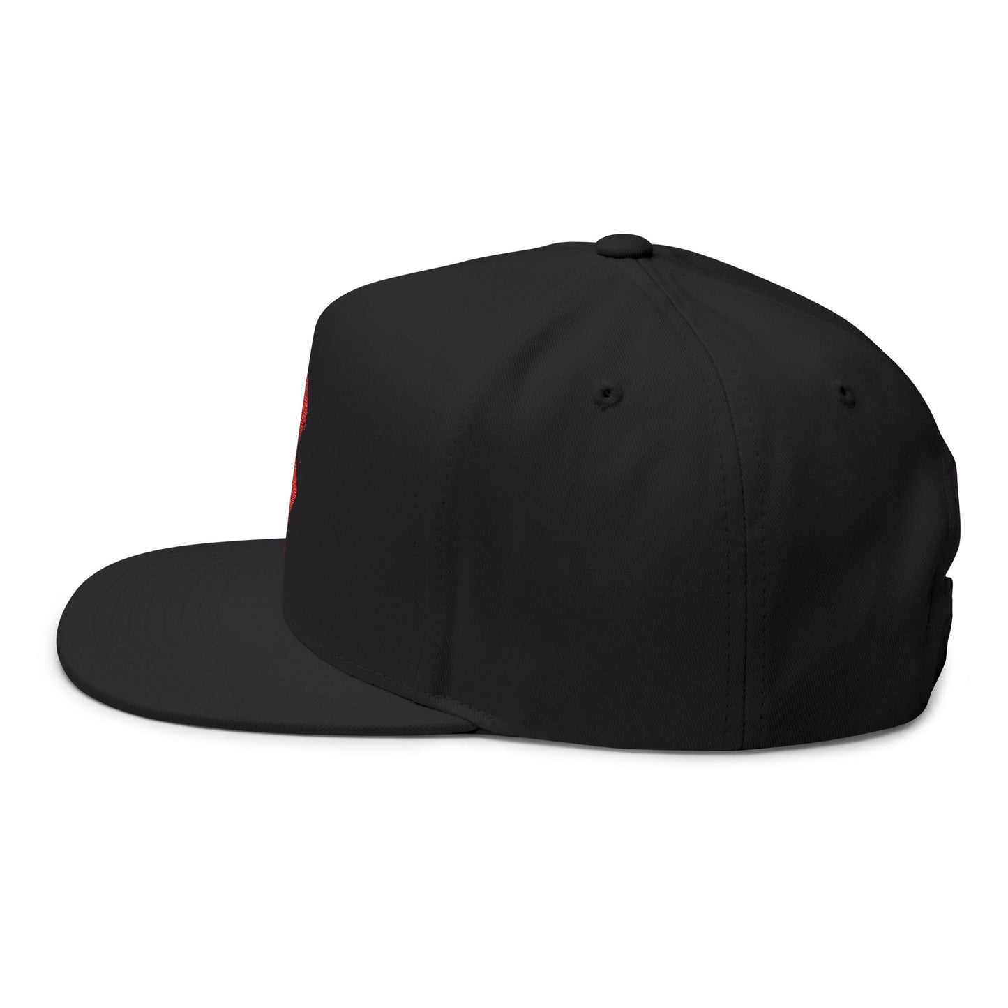 Embroidered Red Viking Rune Flat Bill Cap — Nordic Symbol Snapback Hat