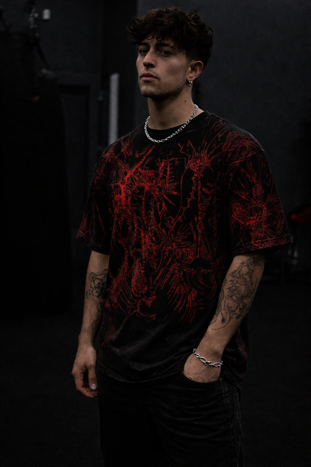 Red Skeleton Allover Print T‑Shirt