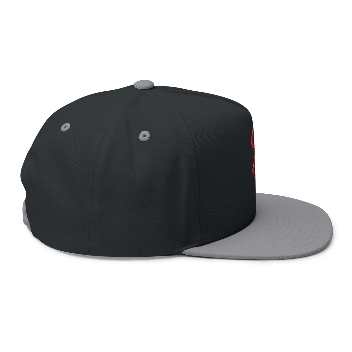Embroidered Red Viking Rune Flat Bill Cap — Nordic Symbol Snapback Hat