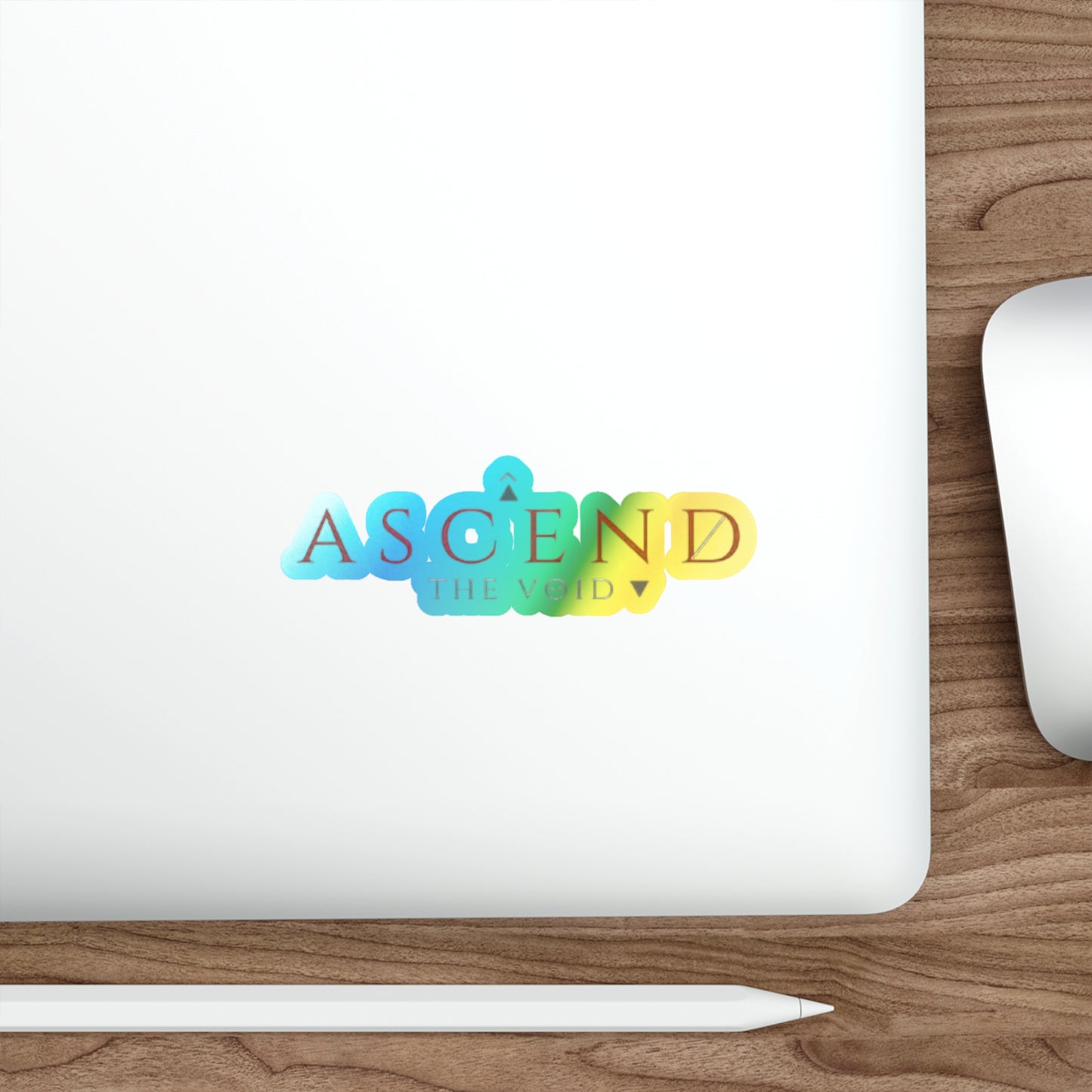 Holographic "Ascend the Void" Die-Cut Sticker — Iridescent Retro Logo Decal