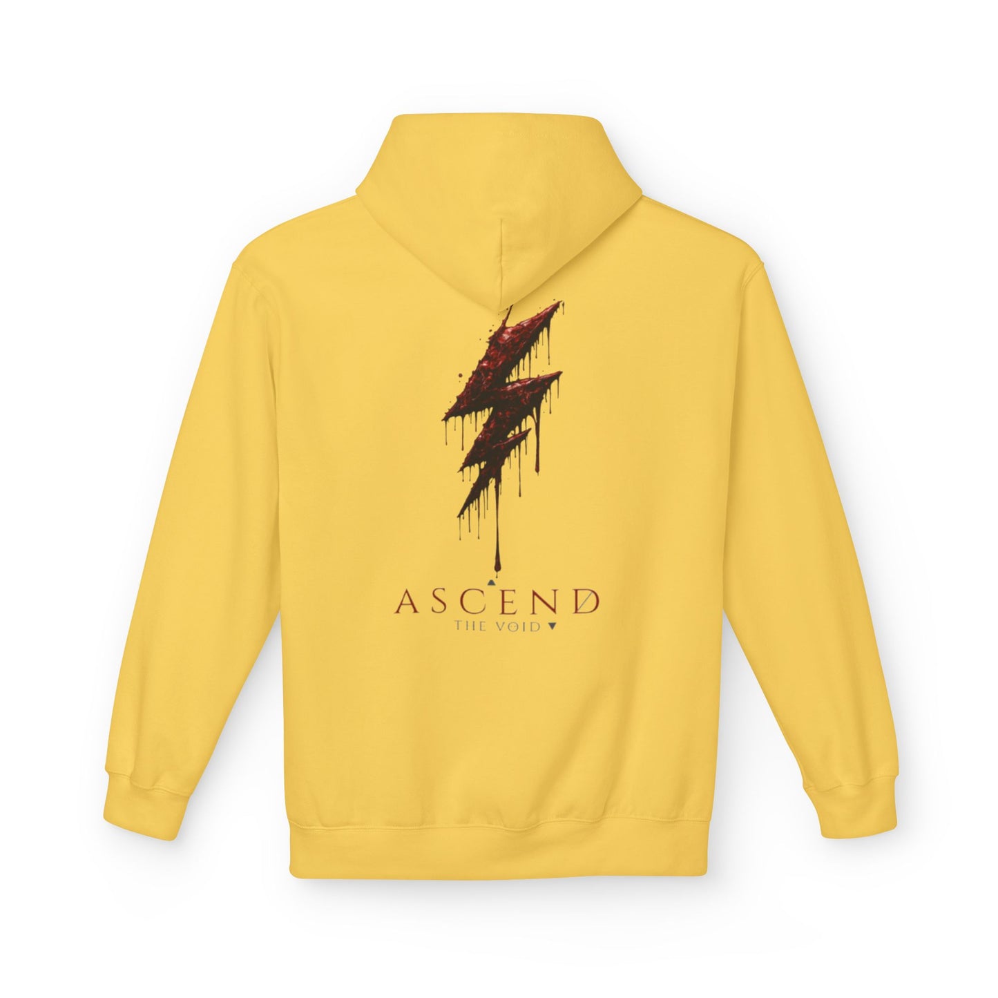 Hoodie — 'ASCEND The Void' Minimalist Logo Pullover with Red Lightning Back Graphic