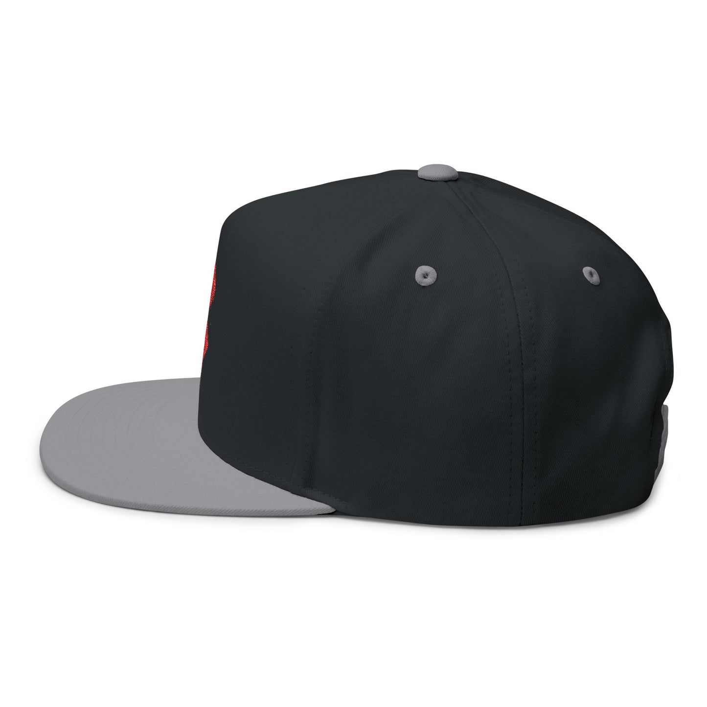 Embroidered Red Viking Rune Flat Bill Cap — Nordic Symbol Snapback Hat