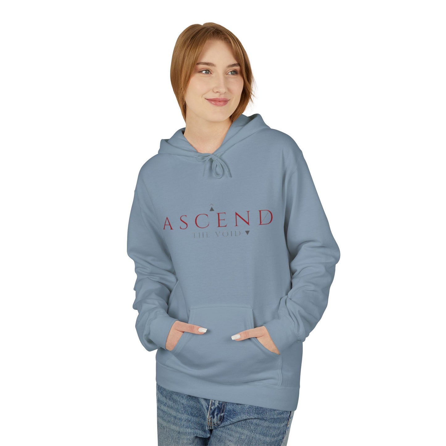 Hoodie — 'ASCEND The Void' Minimalist Logo Pullover with Red Lightning Back Graphic