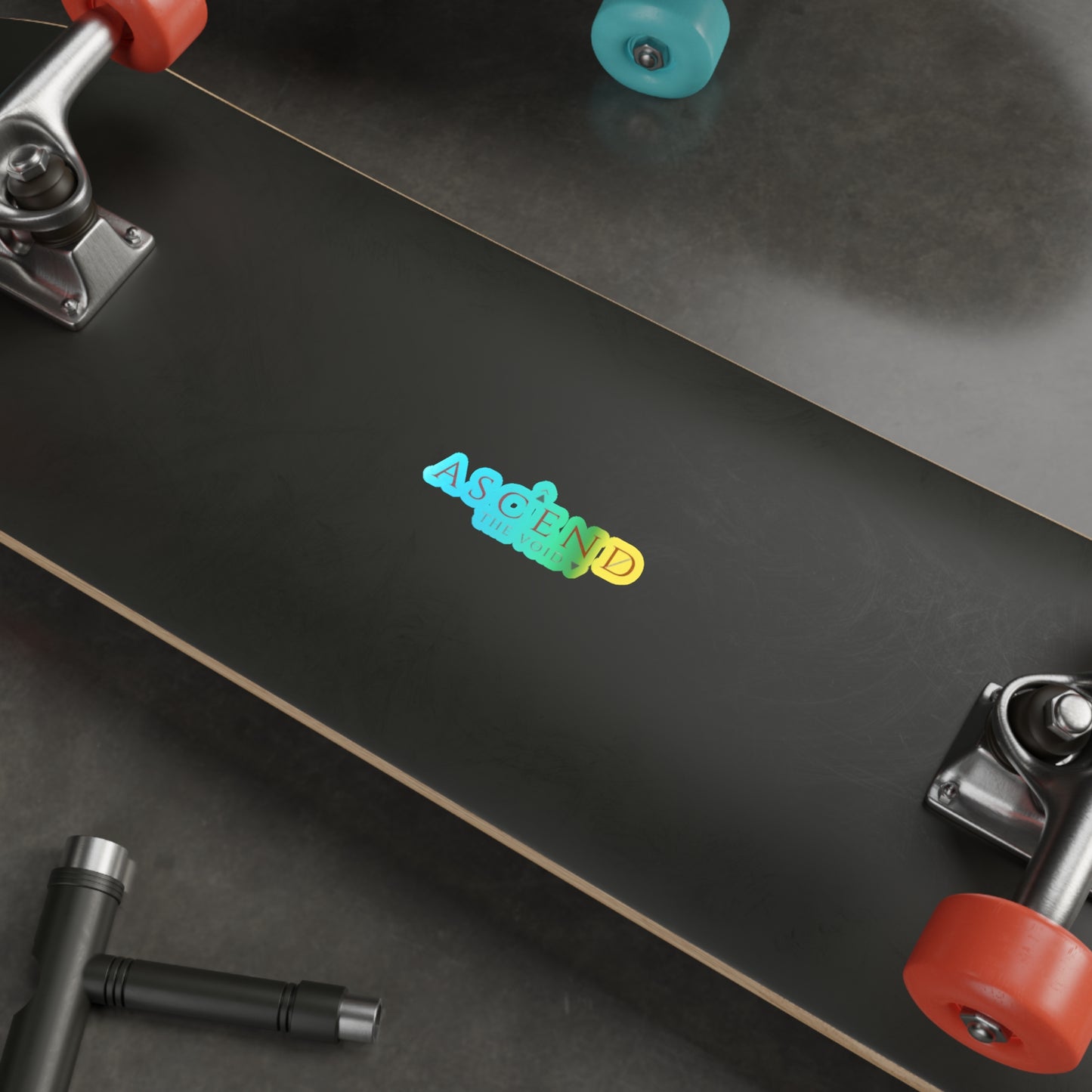 Holographic "Ascend the Void" Die-Cut Sticker — Iridescent Retro Logo Decal