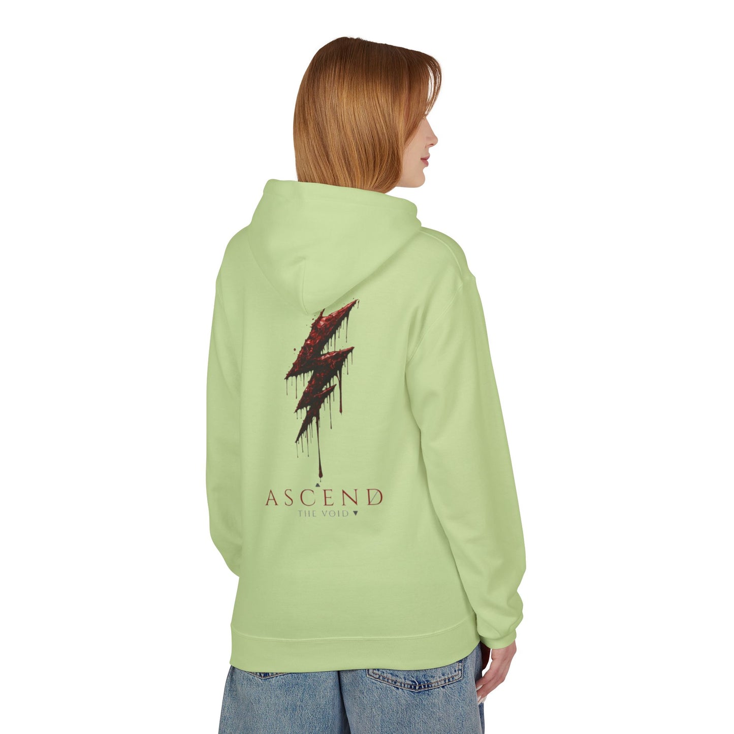 Hoodie — 'ASCEND The Void' Minimalist Logo Pullover with Red Lightning Back Graphic