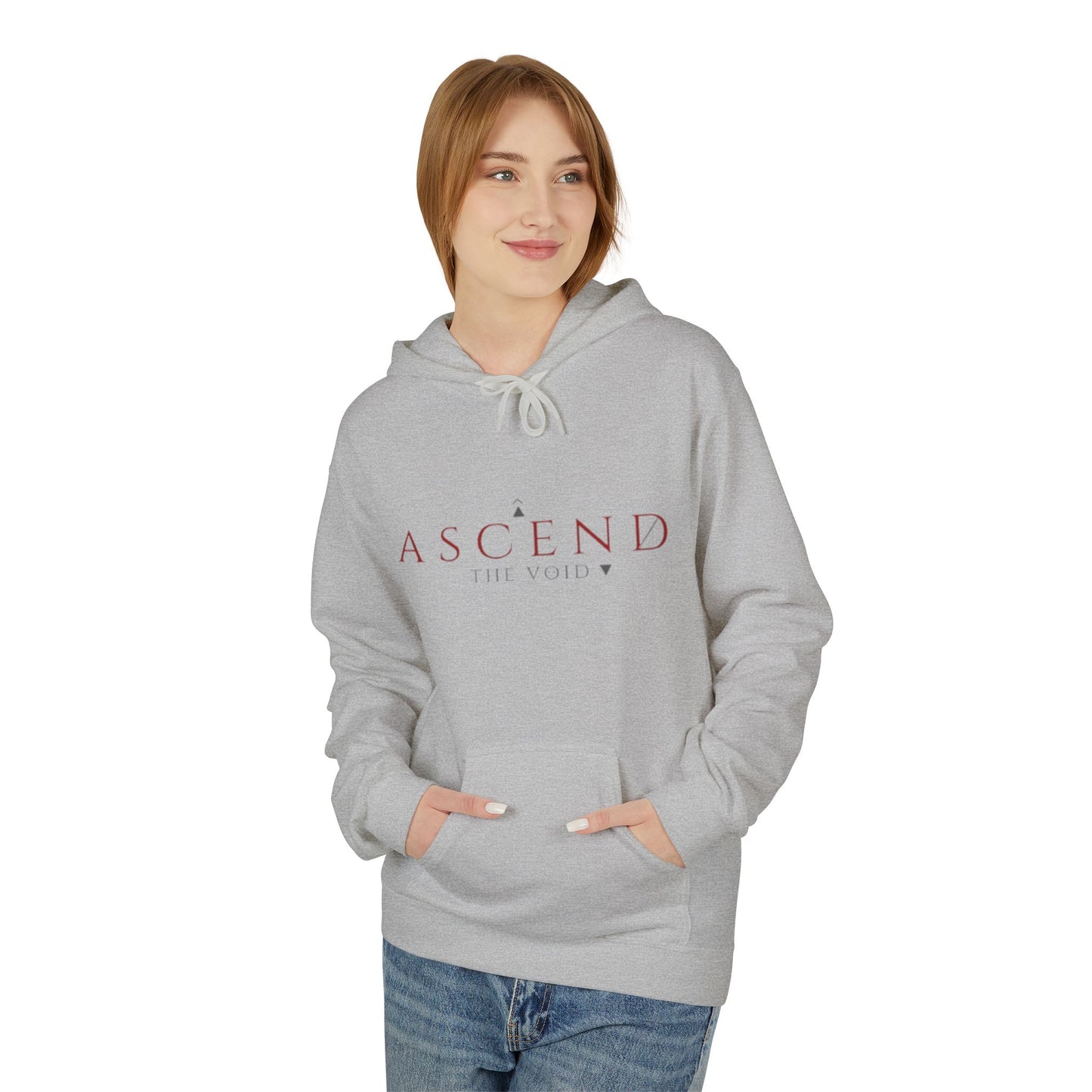 Hoodie — 'ASCEND The Void' Minimalist Logo Pullover with Red Lightning Back Graphic