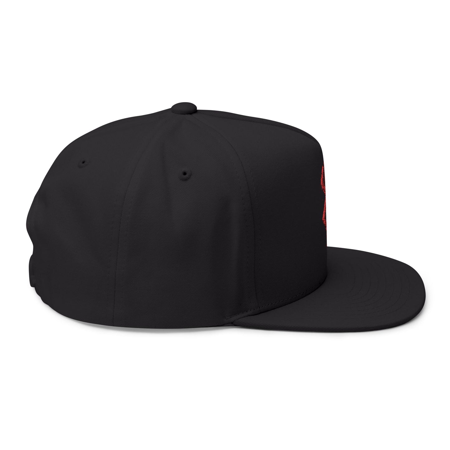 Embroidered Red Viking Rune Flat Bill Cap — Nordic Symbol Snapback Hat