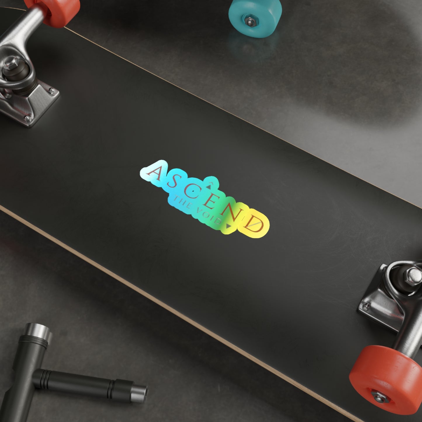 Holographic "Ascend the Void" Die-Cut Sticker — Iridescent Retro Logo Decal