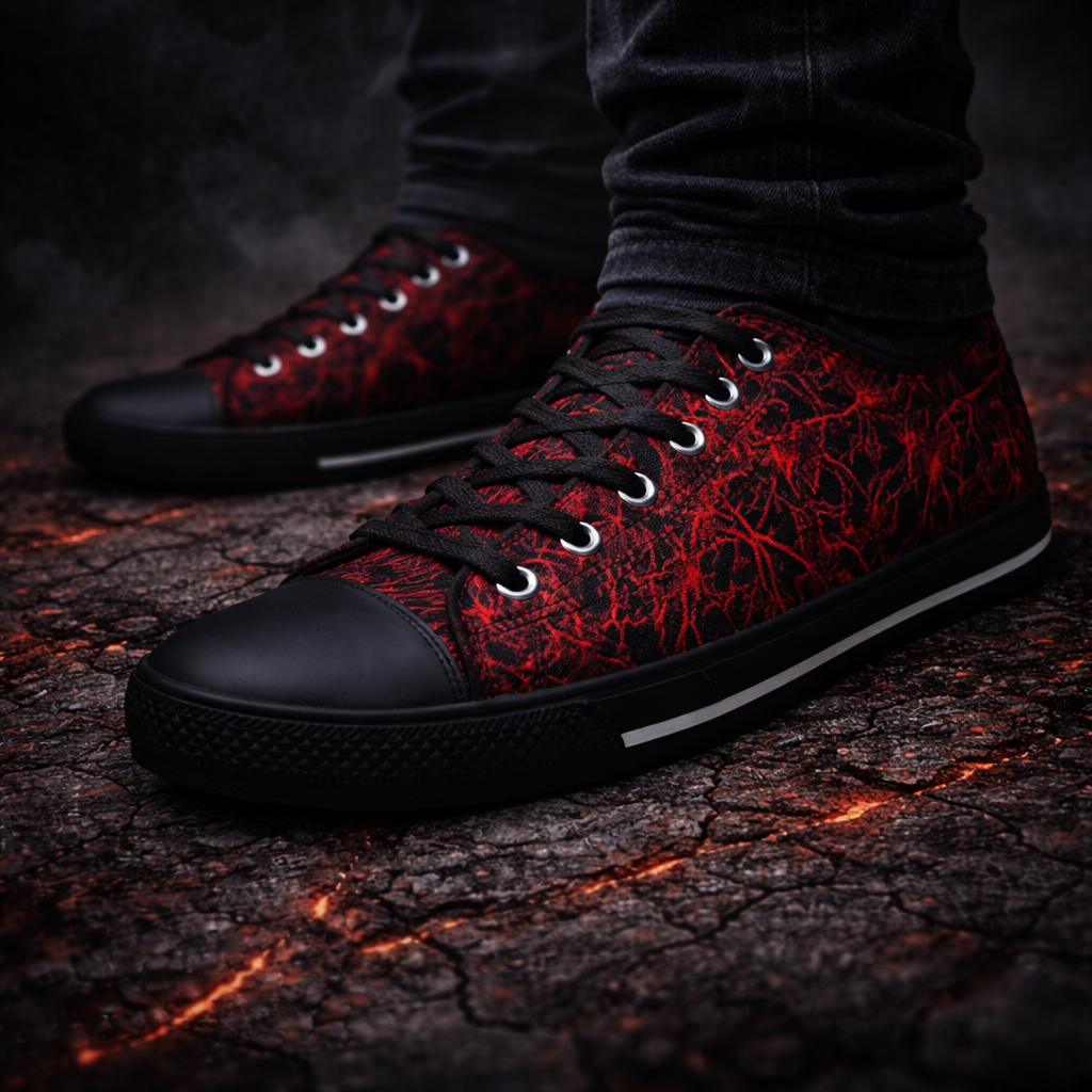 Red Black Grunge Low-Top Sneakers