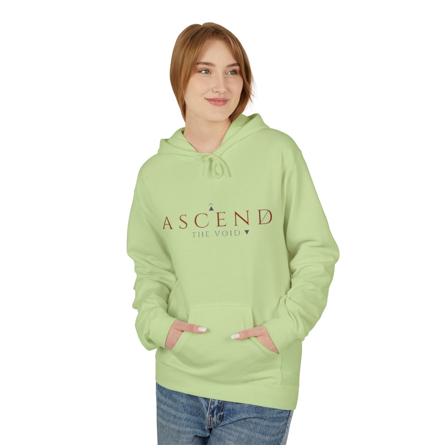 Hoodie — 'ASCEND The Void' Minimalist Logo Pullover with Red Lightning Back Graphic