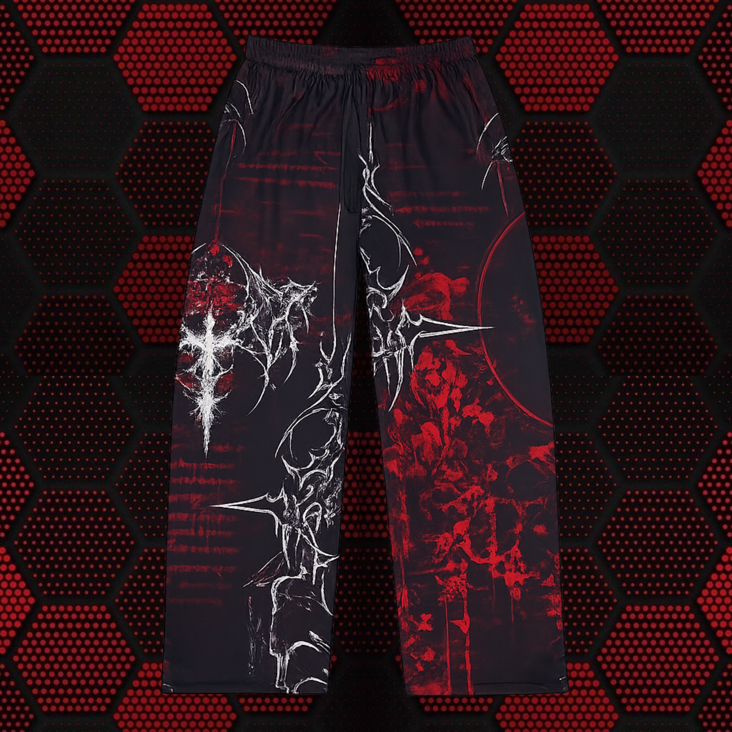 Gothic Skull Men's Pajama Pants – Dark Red Cross Print Loungewear