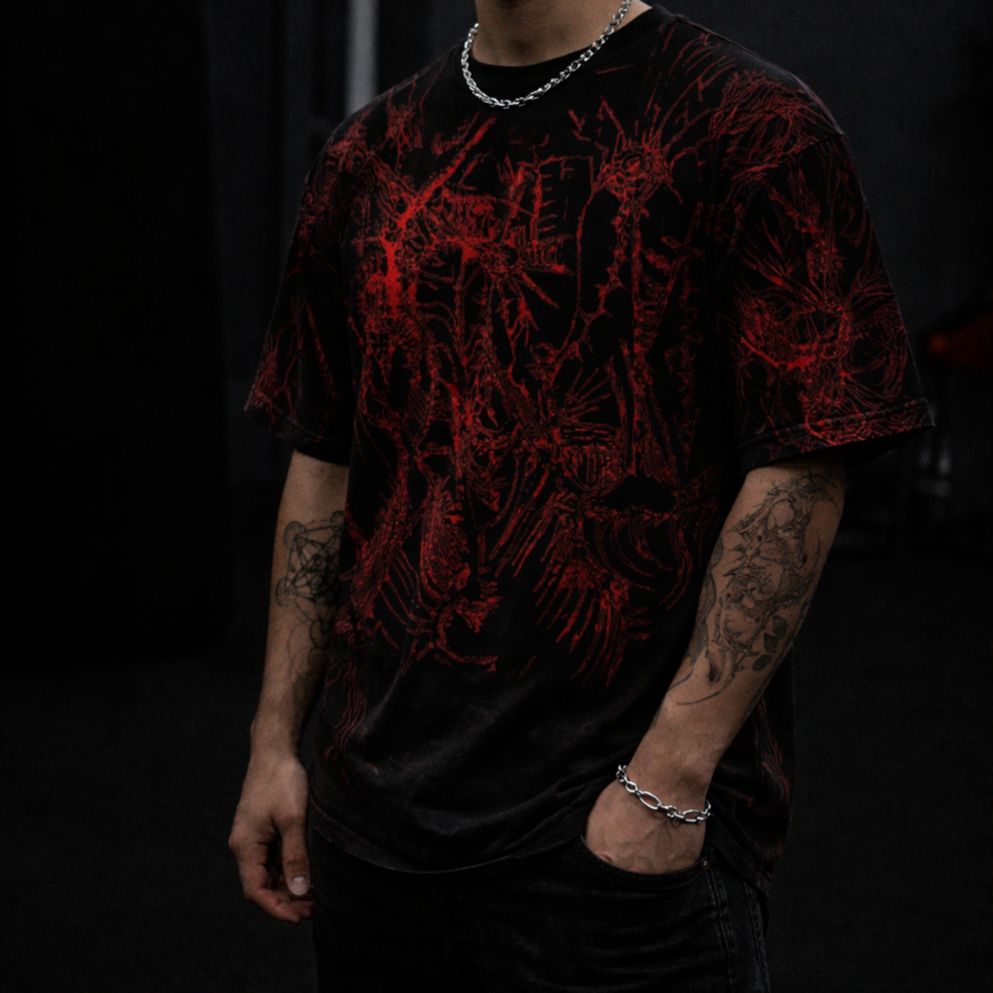 Red Skeleton Allover Print T‑Shirt