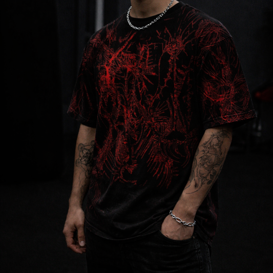Red Skeleton Allover Print T‑Shirt